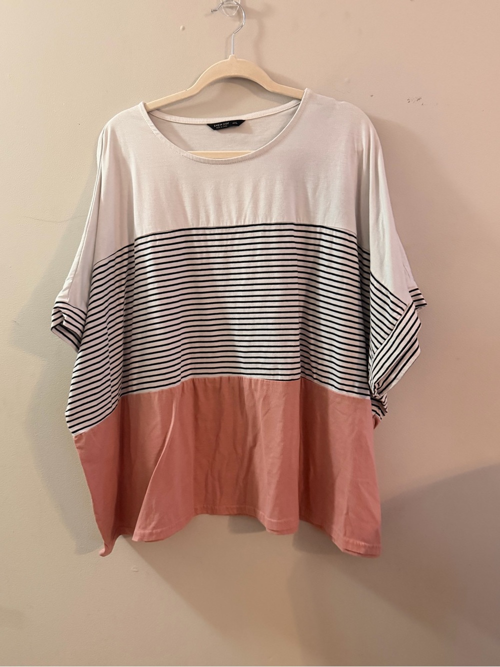SHEIN Pink & White size 20 Colorblock Striped Dolman Top